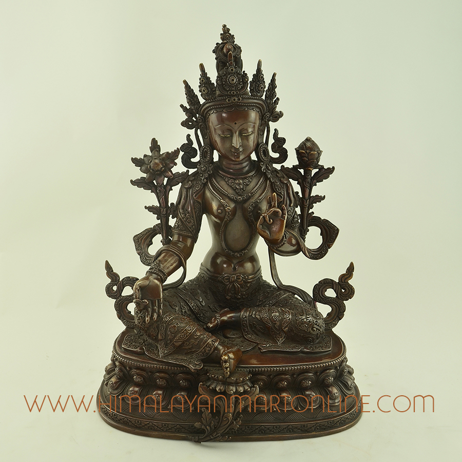 Finely Hand Carved Green Tara Drolma Copper Statue From Patan Nepal