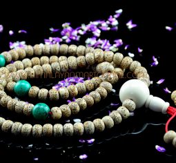 9 mm  Lotus seed flat shape Mala with Turquoise.