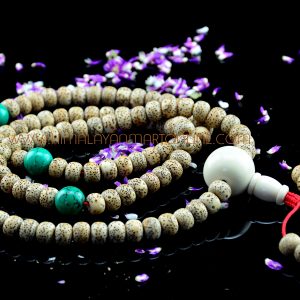 9 mm  Lotus seed flat shape Mala with Turquoise.