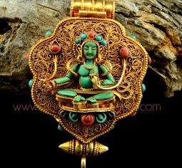 Green Tara & Manjushri Silver Ghau Pendant