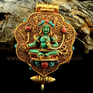 Green Tara & Manjushri Silver Ghau Pendant