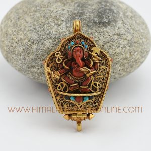Ganesha & Green Tara Silver Ghau Pendant
