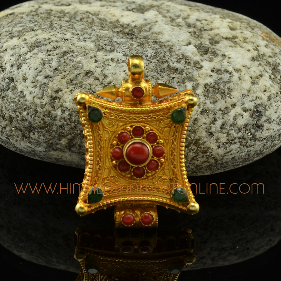 Coral Stones Silver Ghau Pendant