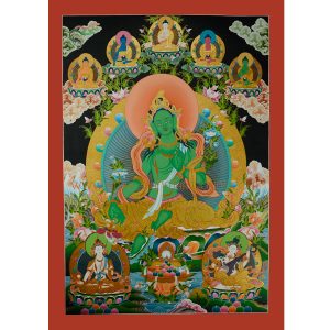 32.75"x23.75" Green Tara Thangka Painting