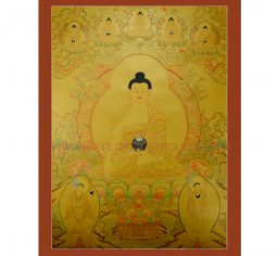 33.5″x 25″ Gold Shakyamuni Buddha Thangka Painting