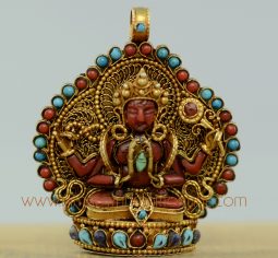 Chenrezig Silver Ghau Pendant