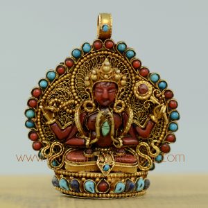 Chenrezig Silver Ghau Pendant