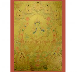 32.5″ x 23.75″ Gold Green Tara Thangka Painting