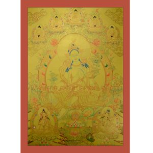 32.5" x 23.75" Gold Green Tara Thangka Painting