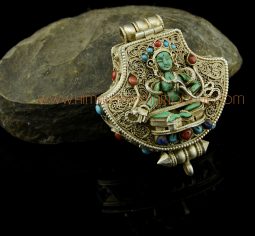 Green Tara & Chenrezig Silver Ghau Pendant