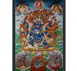 32.5″ x 22.5″ Black Mahakala Thangka Painting