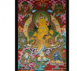 42.25″ x 29″ Yellow Dzambhala Thangka Painting
