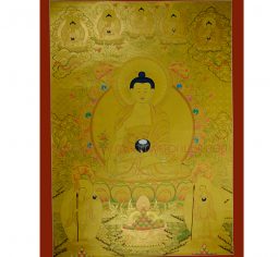 43.5” x 32.5″ Gold Medicine Buddha Thangka Painting