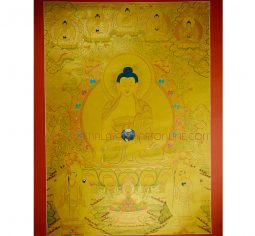 44.5” x 32.75” Gold Buddha Shakyamuni Thangka Painting
