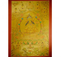 45.5” x 33” Gold White Tara Thangka Painting