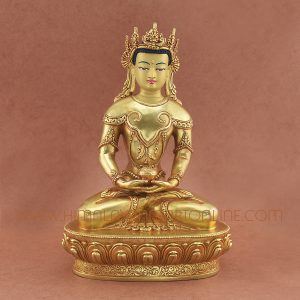 Hand Carved Crowned Buddha Amitabha Copper Statue