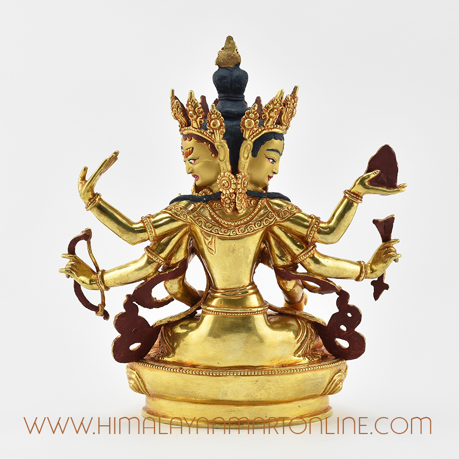 多腕の金属製神像Gold Plated Namgyal Statue Three-faced Namgyalma | Goddess of Victory Handmade Gold