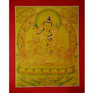 17.5" x 13.5" Gold Vajrasattva Shakti Thangka Painting