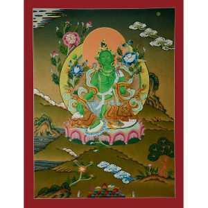 24.5"x18.5" Green Tara Thangka Painting