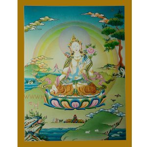 26"x20.5" White Tara Thangka Painting