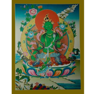 26.5"x20.5" Green Tara Thangka Painting