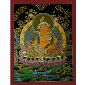 26.5" x 20.25" Yellow Dzambhala Thangka Painting