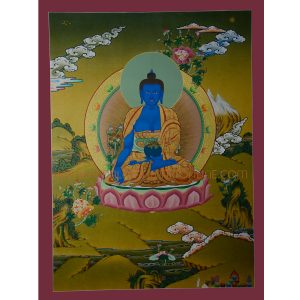 29.75"x22.5" Medicine Buddha Thangka Painting