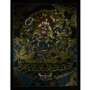 29.25" x 23" Black Mahakala Thangka Painting