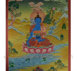32.5″ x 27.25″ Medicine Buddha Thangka Painting