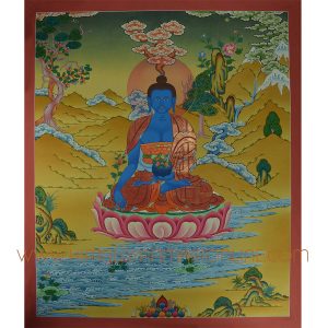 32.5" x 27.25" Medicine Buddha Thangka Painting
