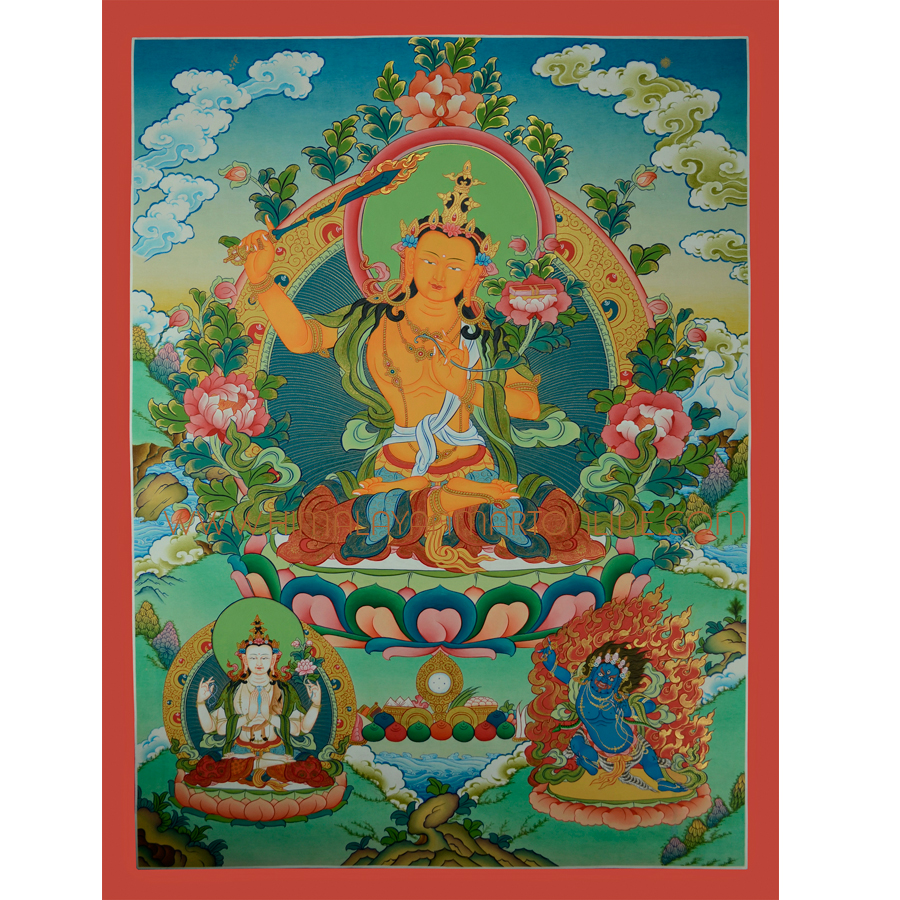 Manjushri Religious Thangka: Manjushri – The Bodhisattva Of Wisdom