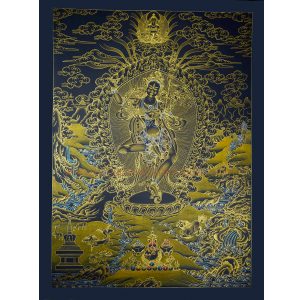 32.5"x 24.5" Black and Gold Vajravarahi or Dorje Phagmo Thangka Painting