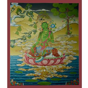 32.25" x 27" Green Tara Thangka Painting