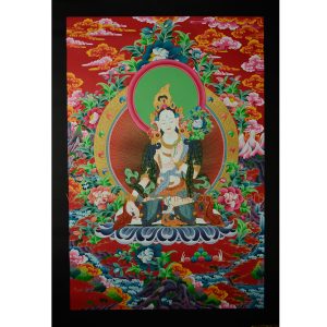 34"x24" White Tara Thangka Painting