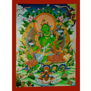 34.5” X 26” Green Tara Thangka Painting