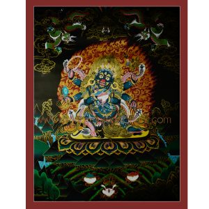 35"x27" Black Mahakala Thangka Painting