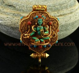 Green Tara & Chenrezig Silver Ghau Pendant