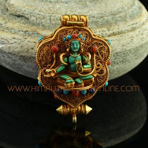 Green Tara & Chenrezig Silver Ghau Pendant