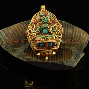Green Tara & White Tara Silver Ghau Pendant