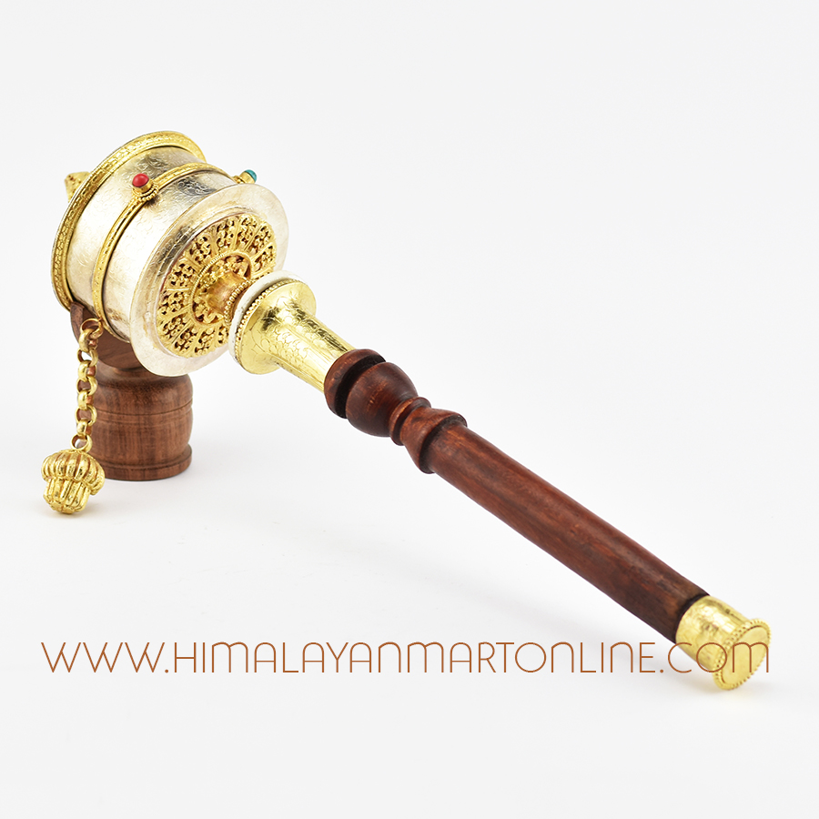 Silver Hand Held Prayer Wheel: Iconic symbol in Tibetan Buddhism