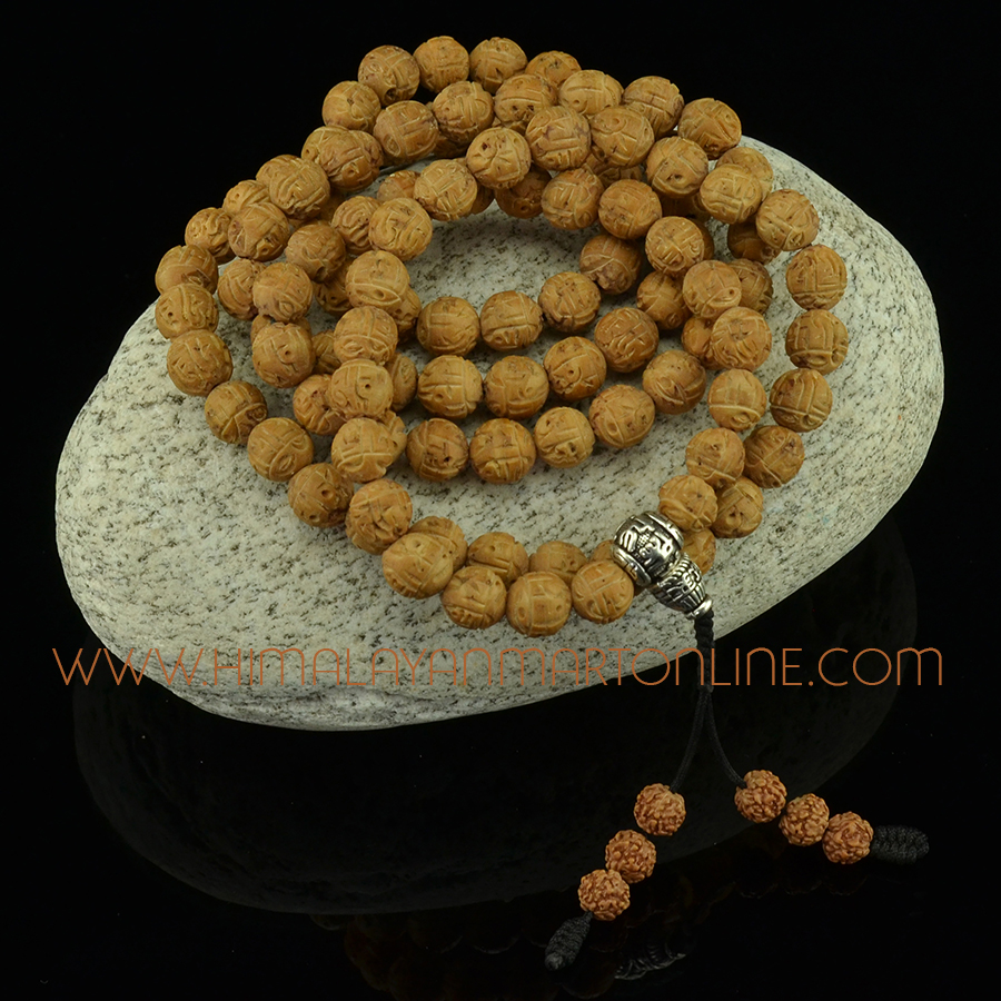 11 mm Om Mani Padme Hum Carved Bodhi Seed 108 Beads Mala: Buy 11