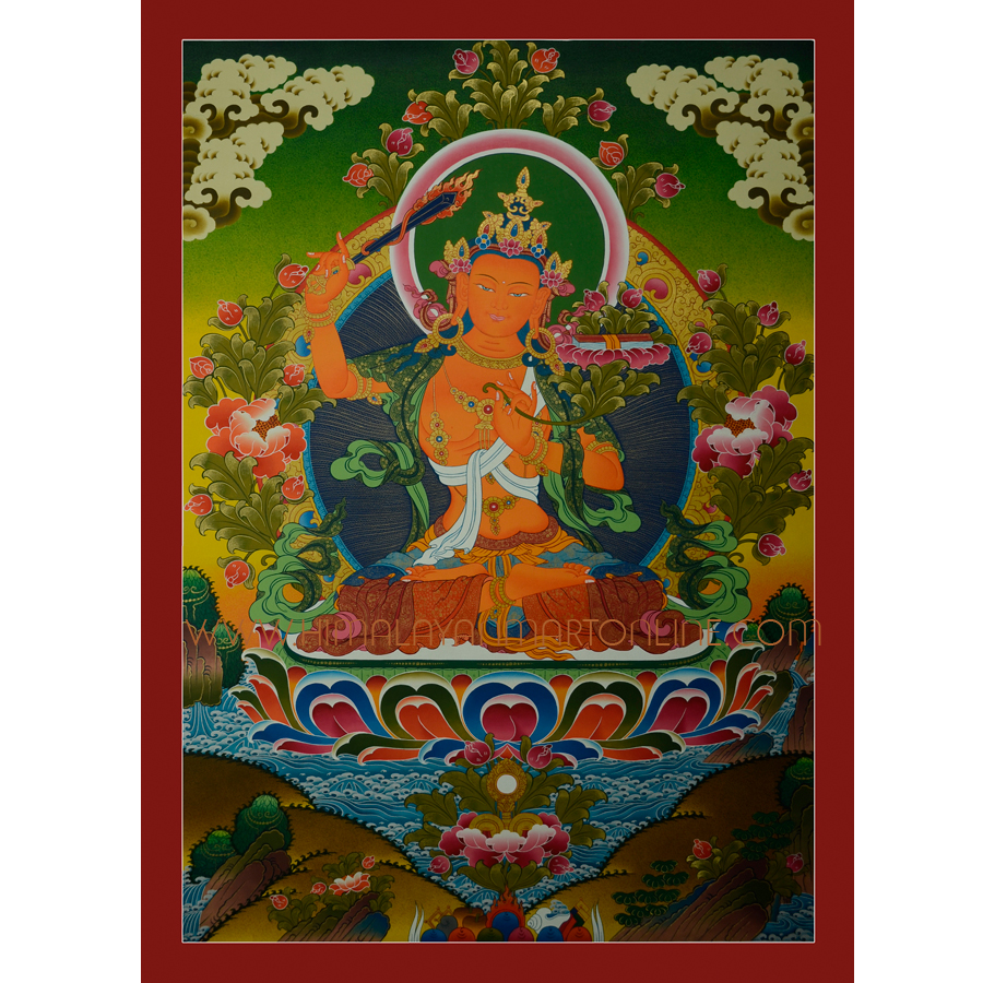 Manjushree Thangka Scroll Painting: Manjushree Bodhisattva of Wisdom