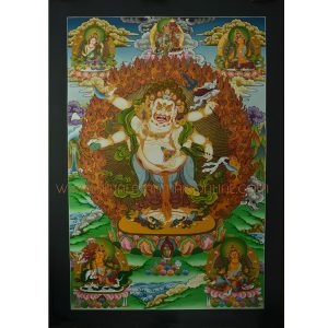33.5" x 23.5" White Mahakala Thangka Painting