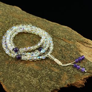 6 mm Diamond Cut Crystal 108 Prayer Beads Mala with Amethyst Partition Beads