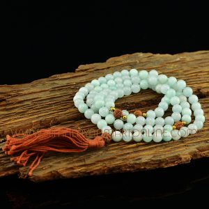 8 mm Amazonite 108 Prayer Beads Mala with Rudraksha Partition Beads