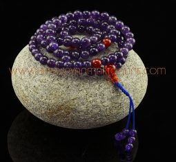 8 mm Amethyst 108 Prayer Beads Mala with Carnelian Partition Beads