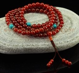 8 mm Carnelian 108 Prayer Beads Mala with Turquoise Partition Beads