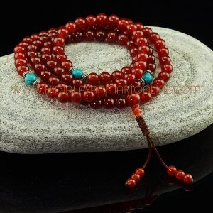 8 mm Carnelian 108 Prayer Beads Mala with Turquoise Partition Beads