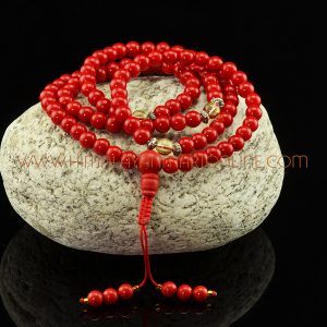 8 mm Coral 108 Prayer Beads Mala with Citrine Partition Beads