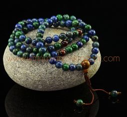 8 mm Green Lapis 108 Prayer Beads Mala with Tiger Eye Partition Beads